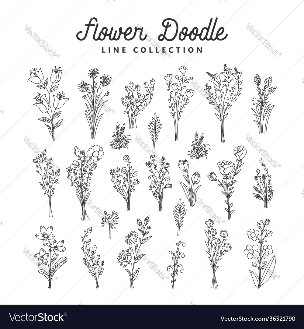 Set element doodle flower big romantic Royalty Free Vector