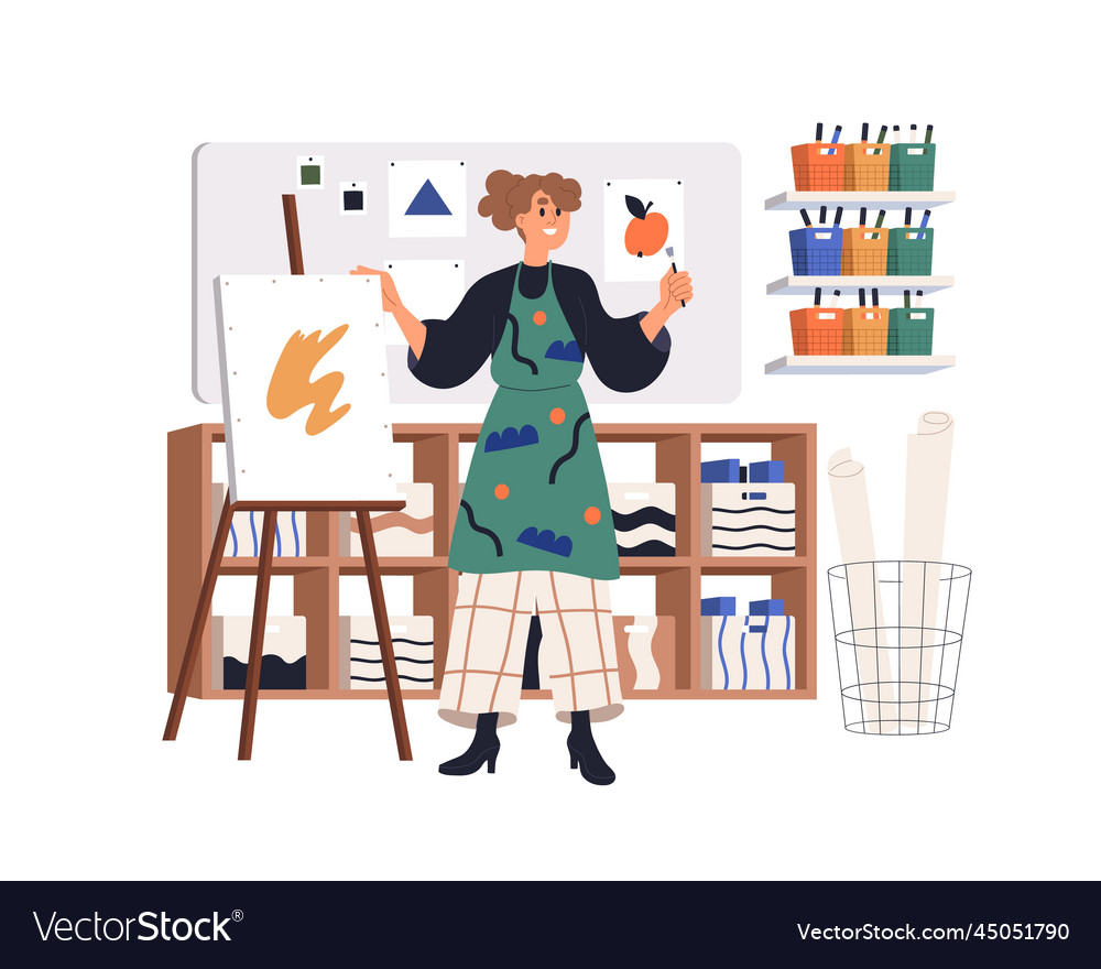 Teacher in art class at school artist teaching Vector Image