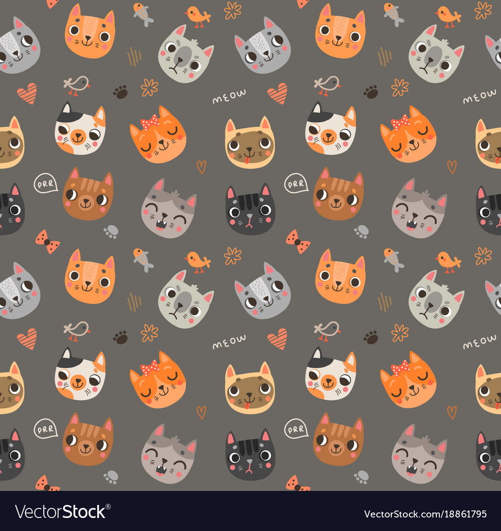 Cute cats pattern Royalty Free Vector Image - VectorStock