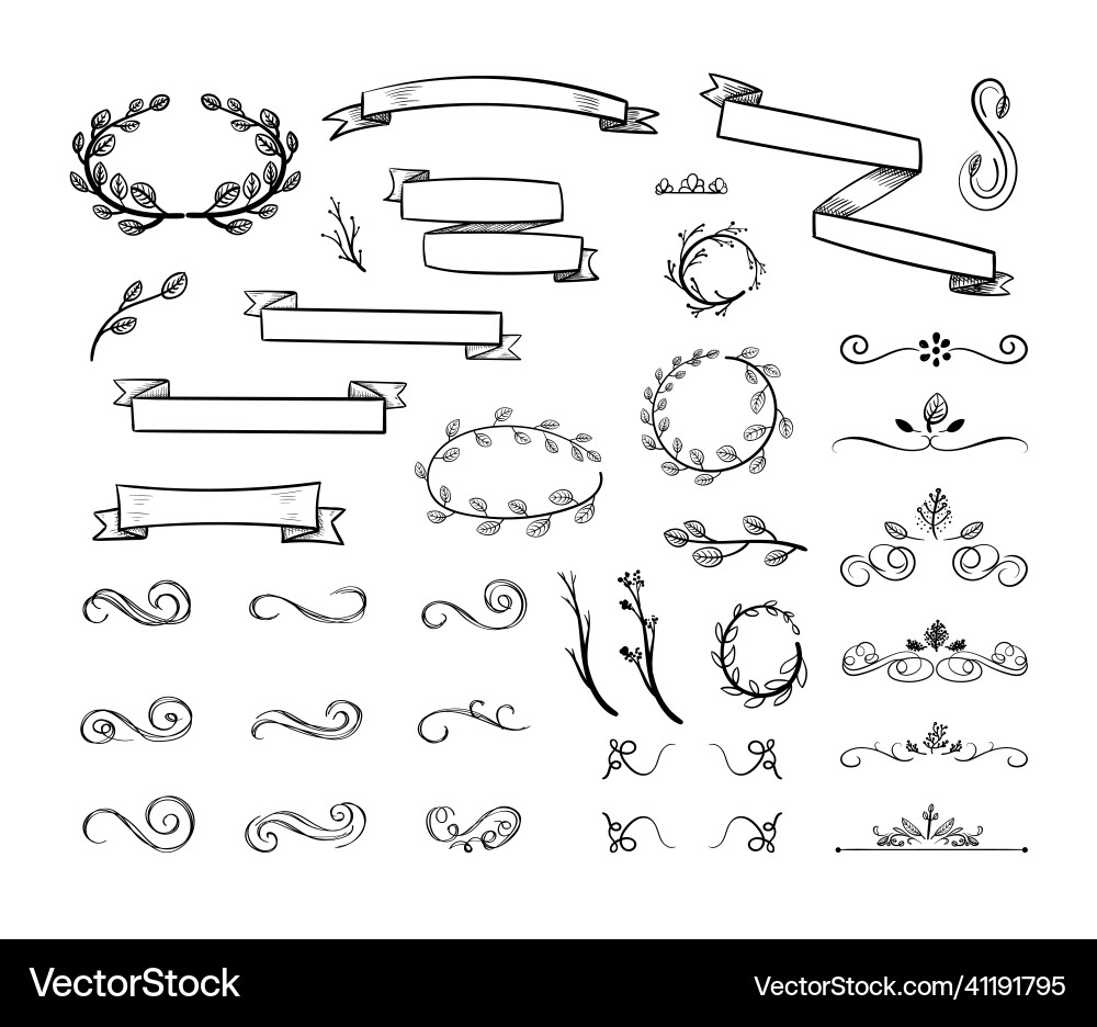 Hand drawn doodle design elements set Royalty Free Vector