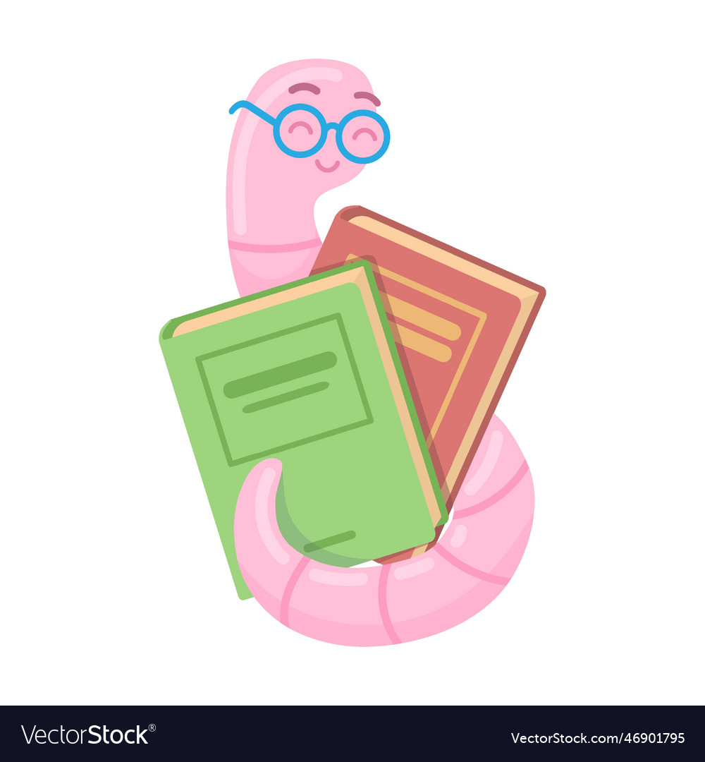 Happy Bookworm Holding Textbooks Tightly Cartoon Vector Image