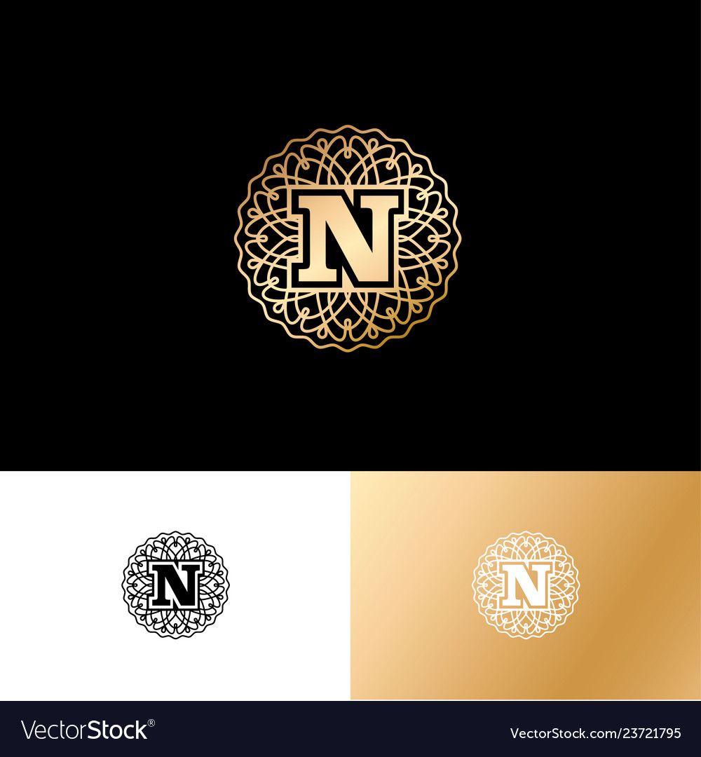 N gold letter monogram circle lace ornament