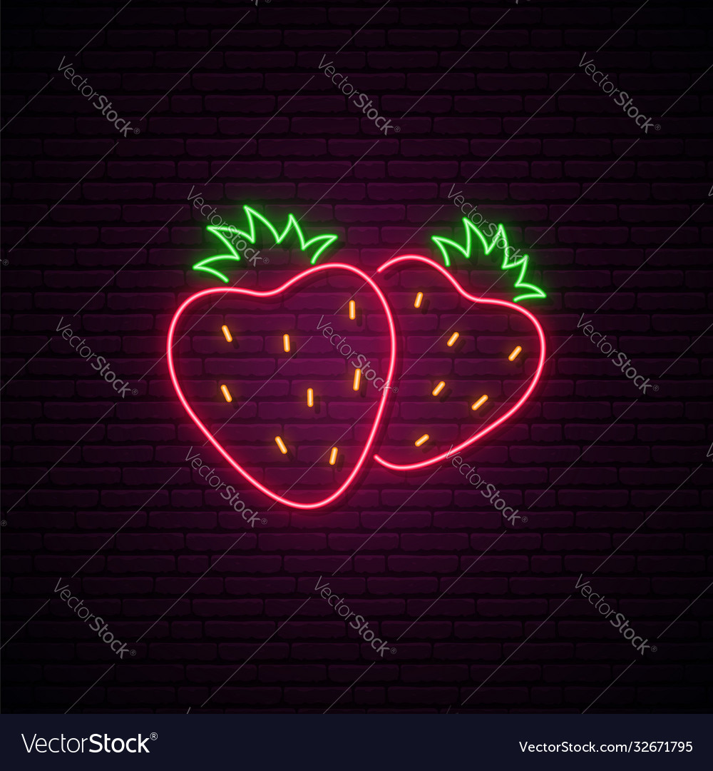 Strawberry neon sign two glowing strawberries