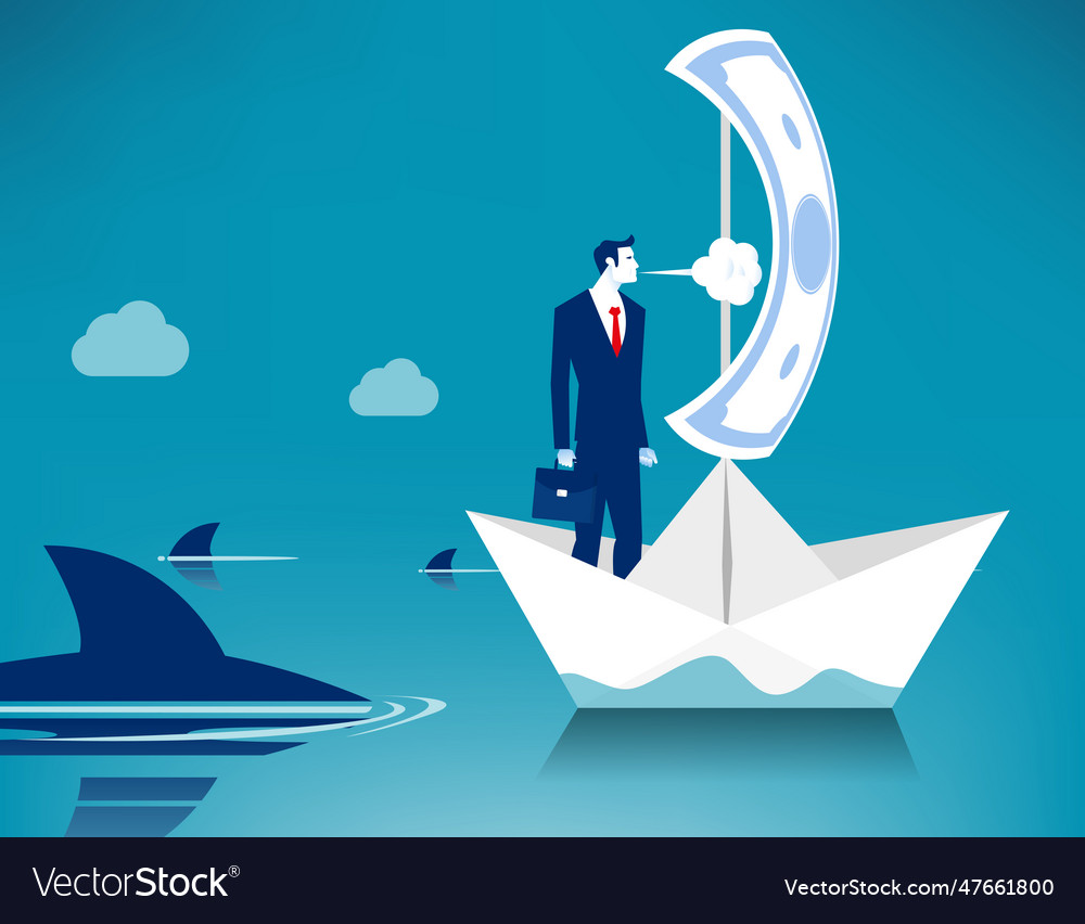 Blow the boat away from sharks business Royalty Free Vector