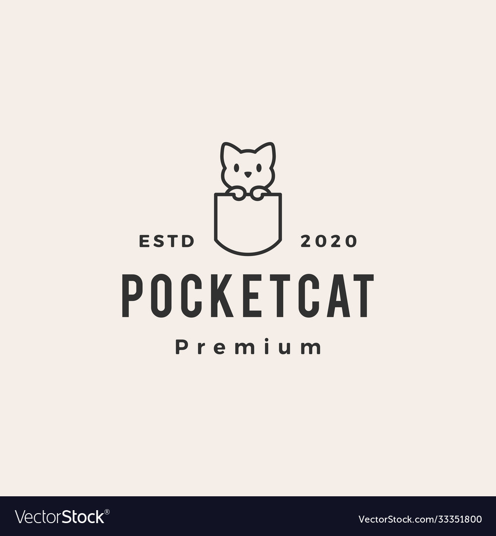 Pocket cat hipster vintage logo icon vector image Pocket cat hipster vintage logo icon