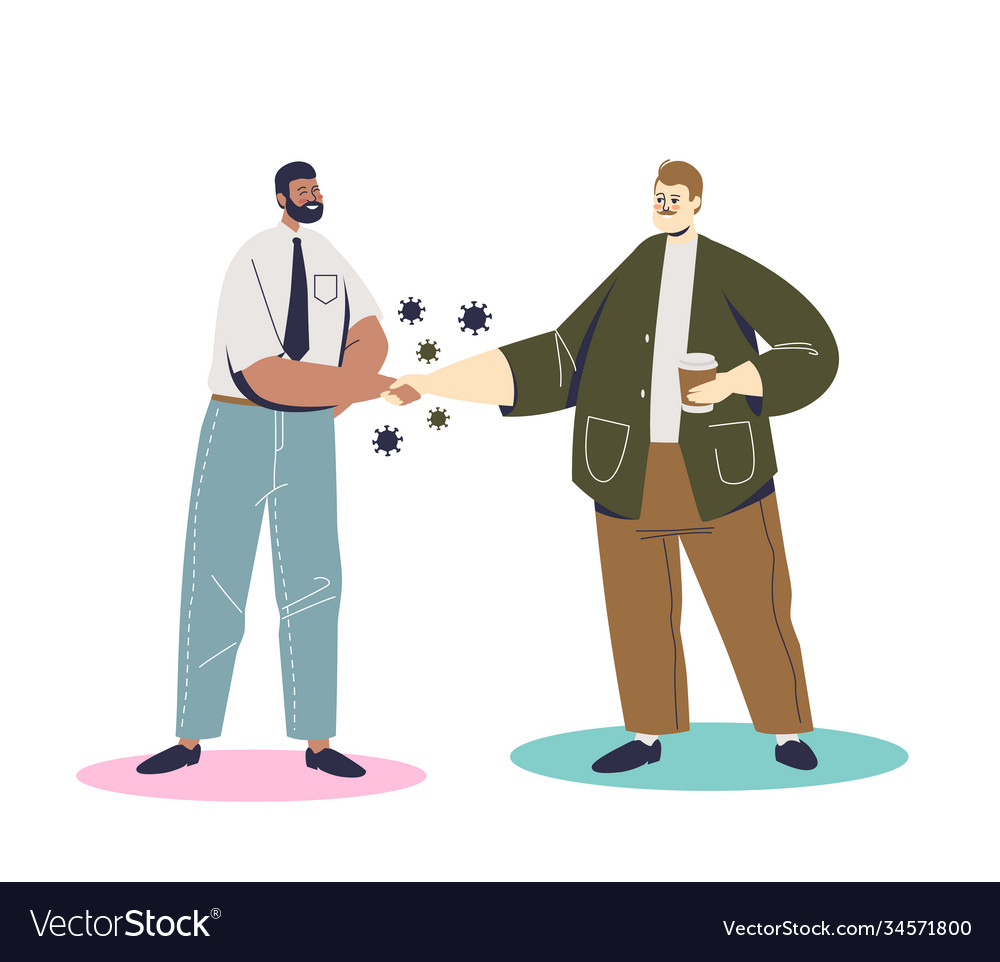 Two men shaking hands while coronavirus epidemic Vector Image