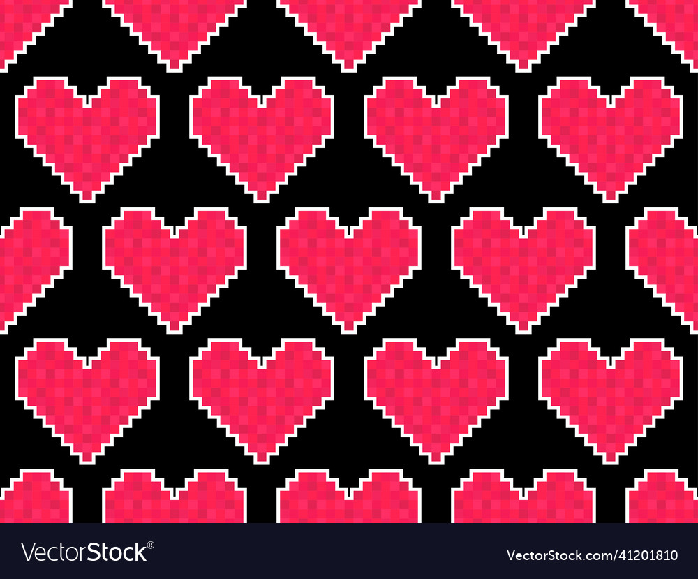 Pixel art hearts seamless pattern 8-bit red Vector Image