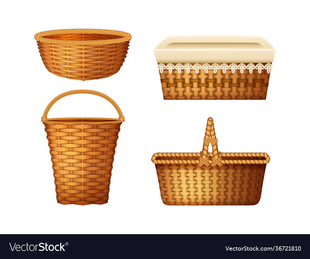 Realistic wicker basket set handcraft decorative Vector Image