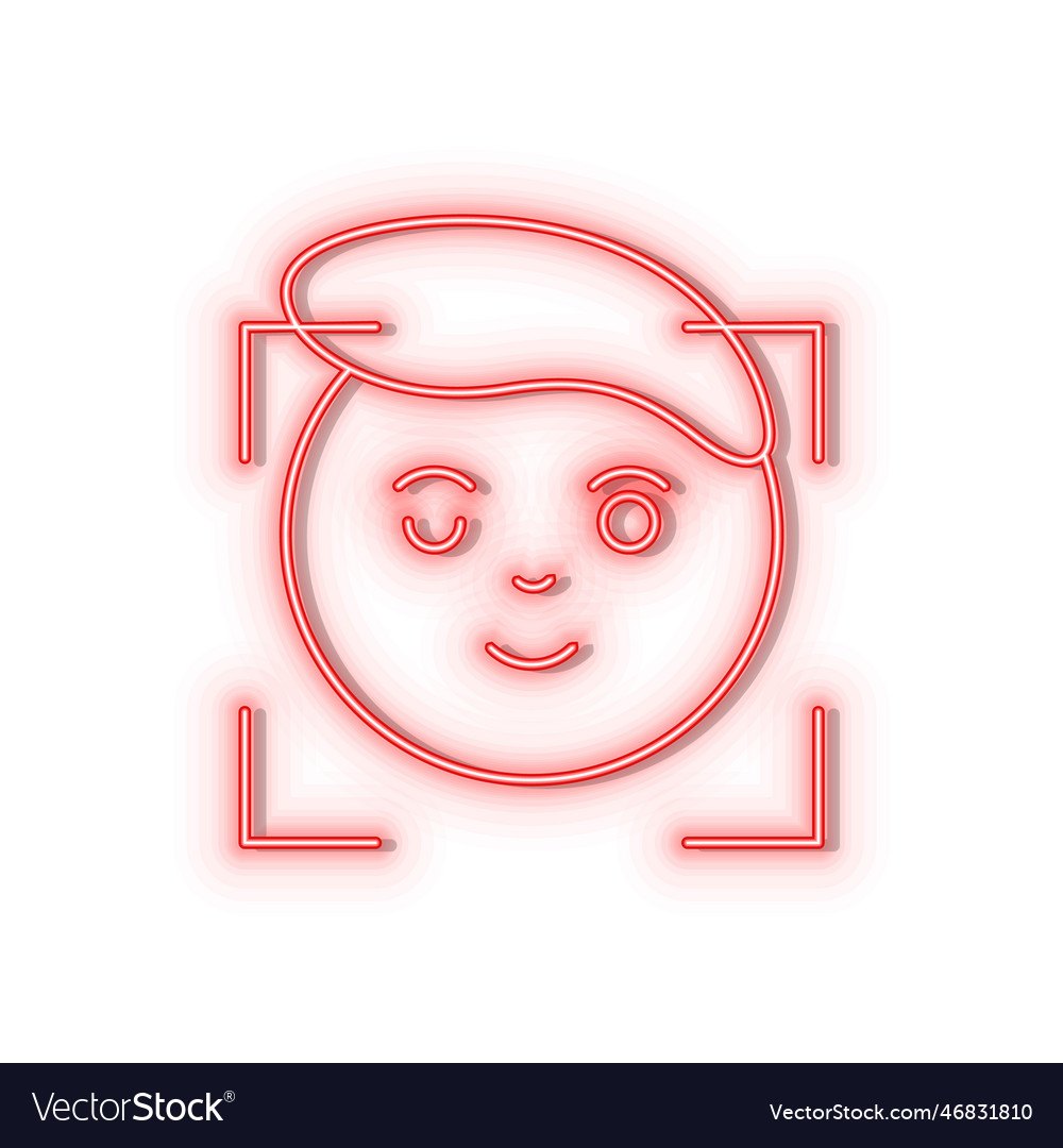 Retro style red neon icon analysis facial tech Vector Image