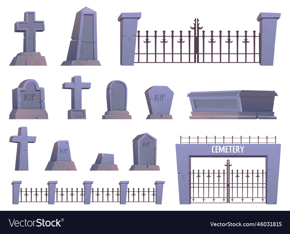 Gothic tombstones and stone crosses cemetery Vector Image