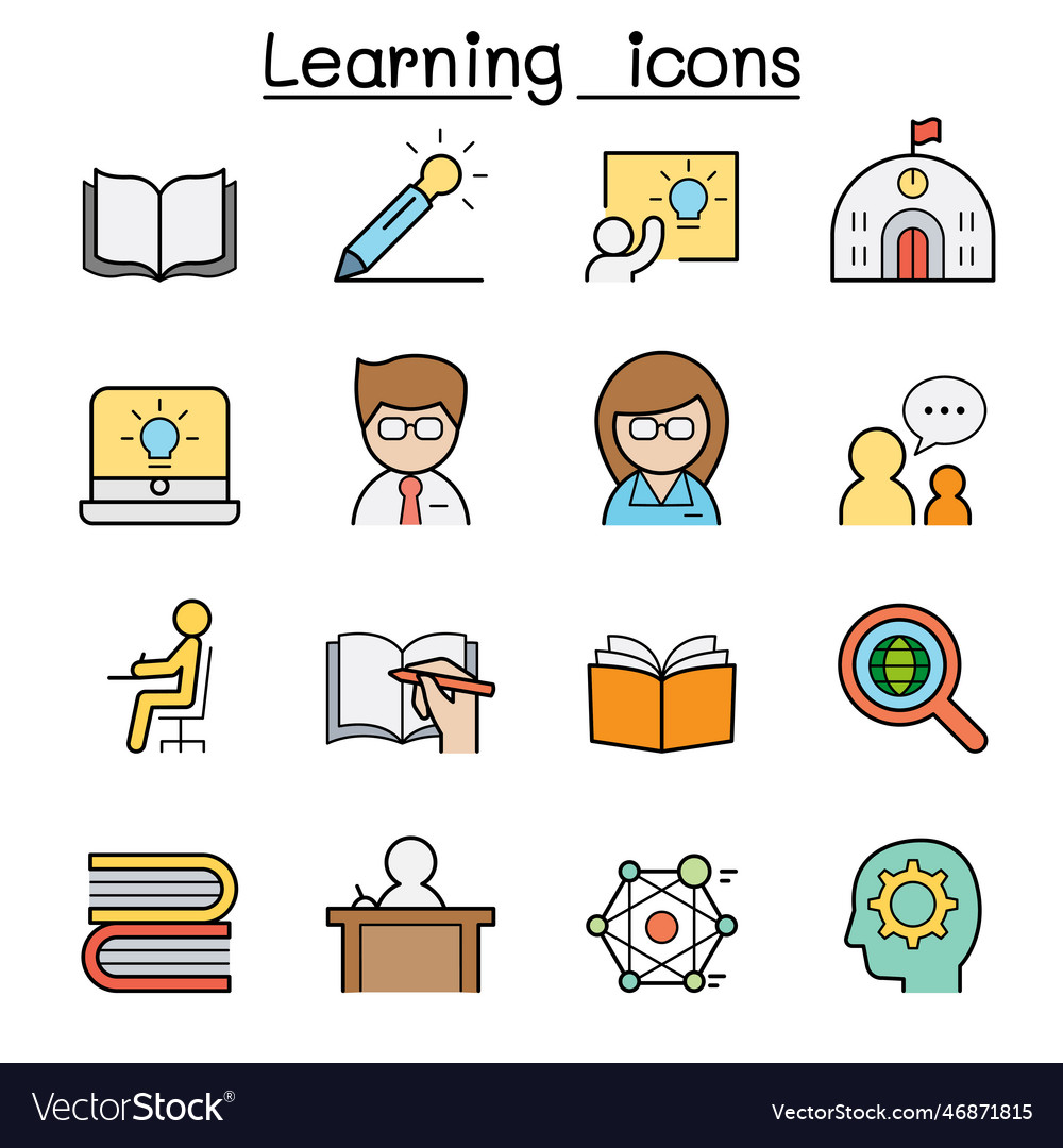 Learning and education color line icon set Vector Image