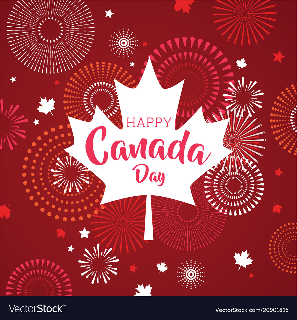 Maple leaf with firework poster for celebrate Vector Image