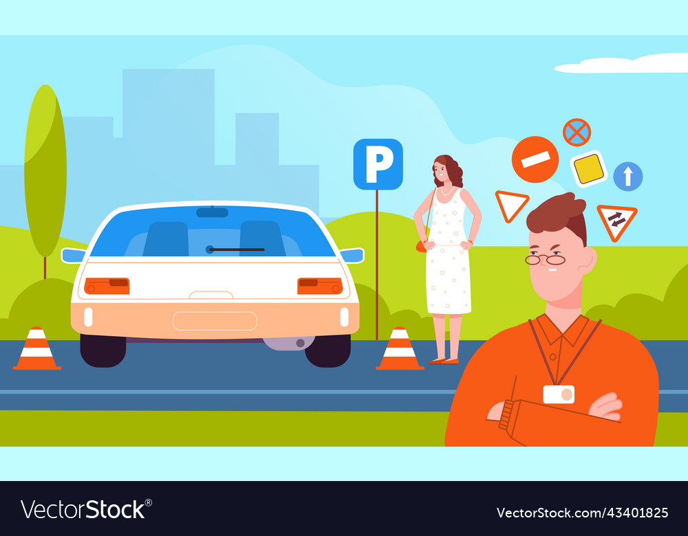 Annoyed auto instructor annoying driver student Vector Image