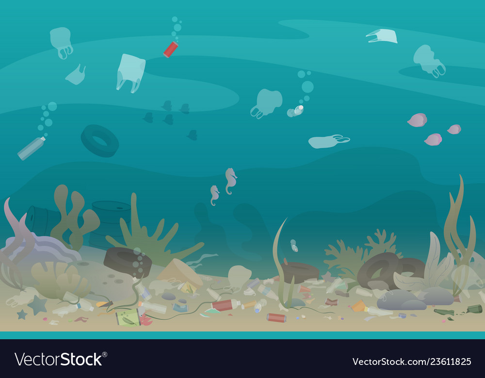 Plastic pollution trash under the sea with Vector Image