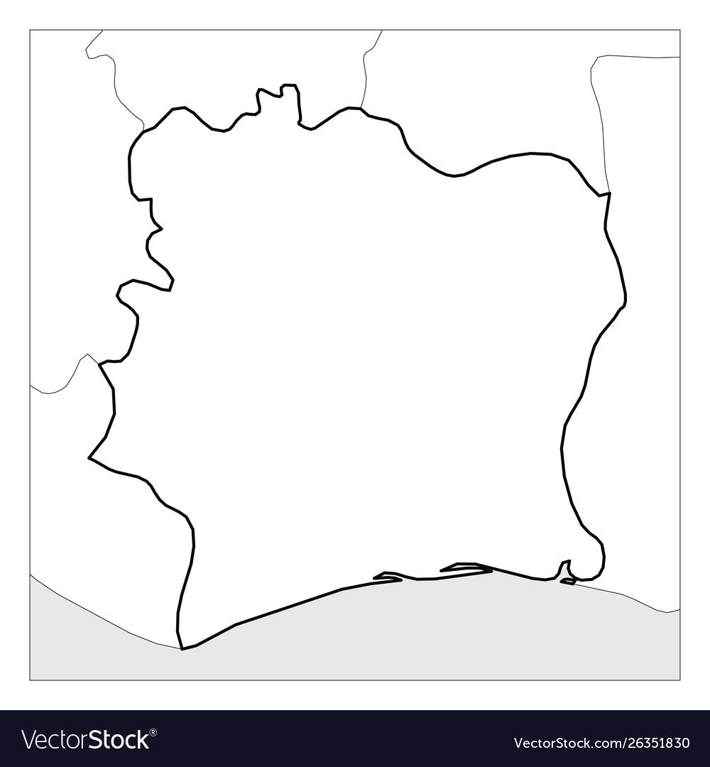 Map ivory coast black thick outline highlighted Vector Image