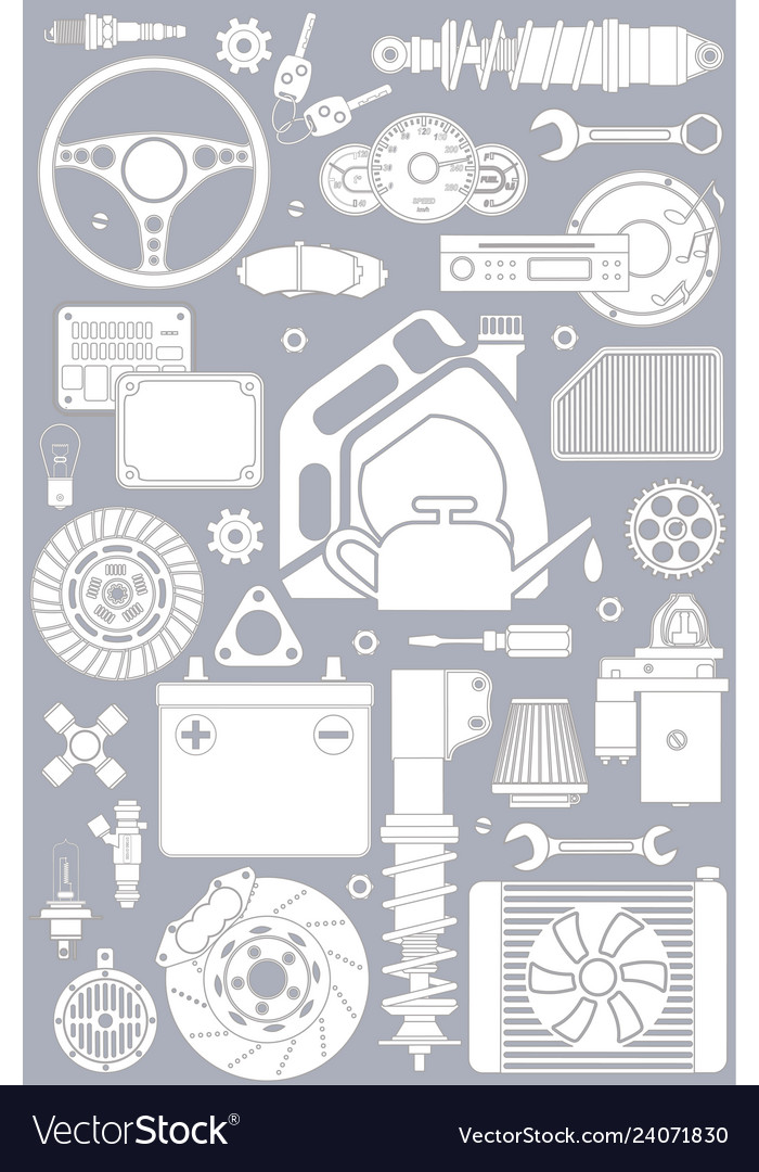 Monochrome set of car parts and elements Vector Image