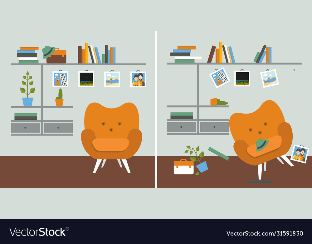 Tidy und untidy room living room with armchair Vector Image