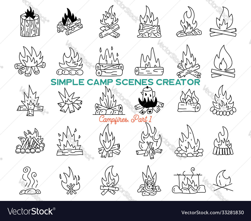 Vintage hand drawn campfires icons bundle simple Vector Image