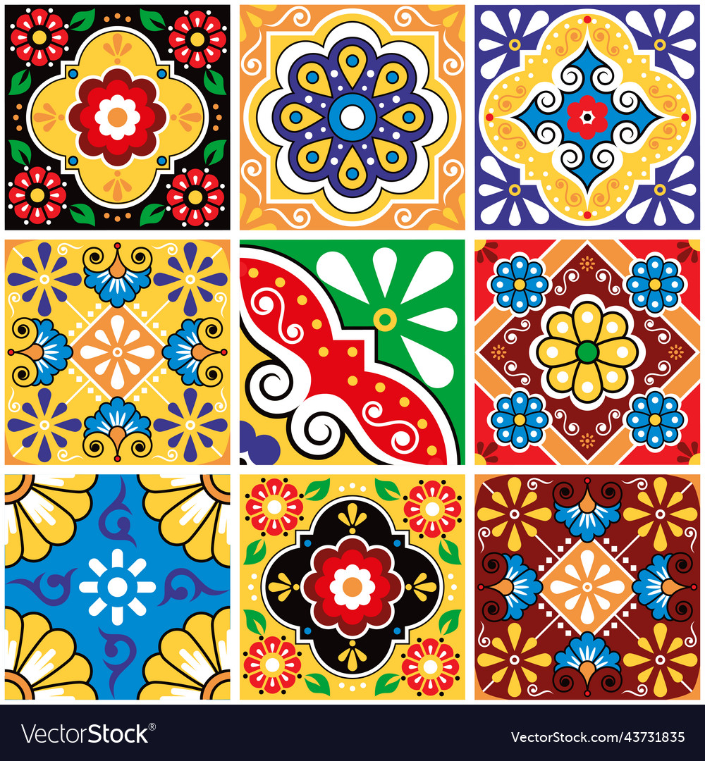 Mexican-tiles-seamless-pattern-big-set-1 Vector Image