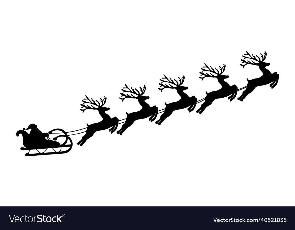 Santa claus rides reindeer in a sleigh sled Vector Image