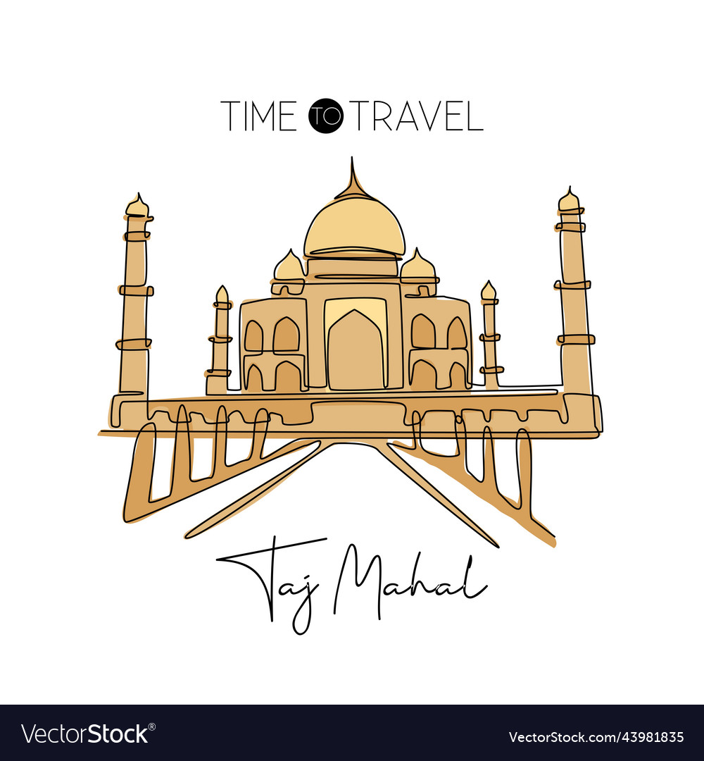 Single continuous line drawing taj mahal landmark Vector Image Single continuous line drawing taj mahal landmark Vector Image