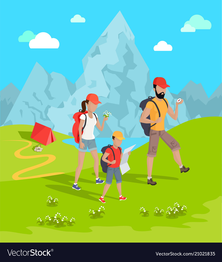 Travelers and mountains flower Royalty Free Vector Image