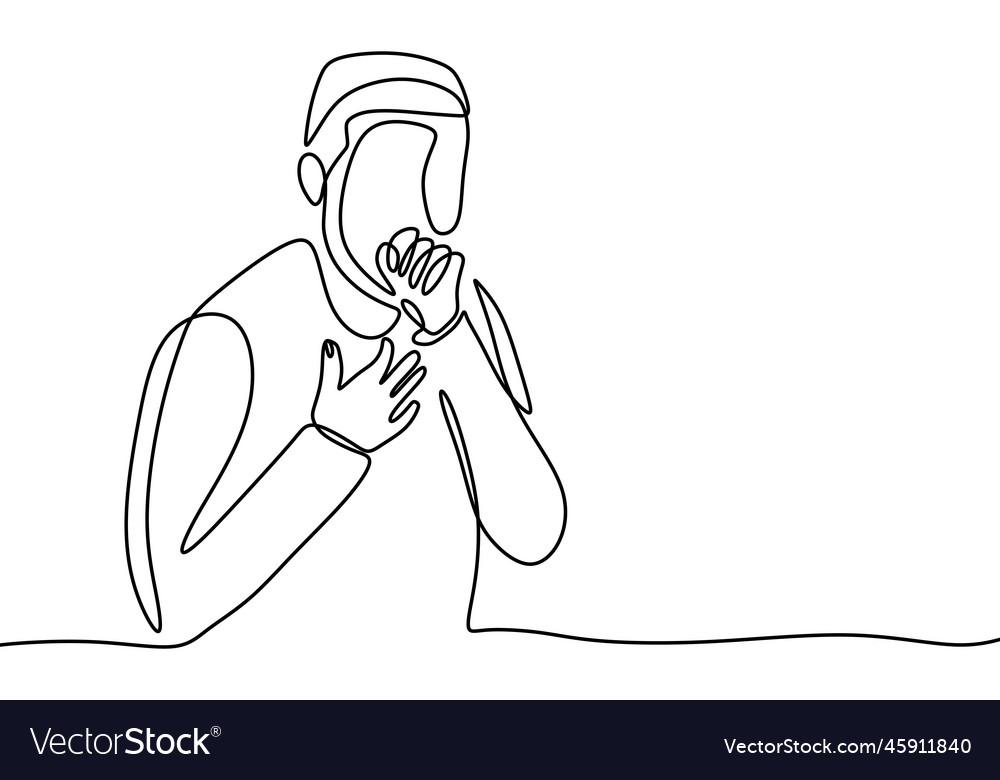Continuous Line Drawing Of Man Suffer Cough While Vector Image Continuous Line Drawing Of Man Suffer Cough While Vector Image