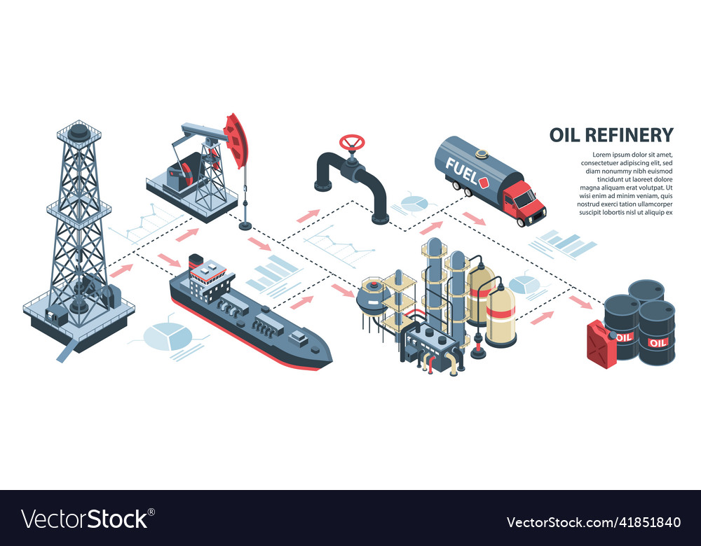 Isometric oil refinery infographics Royalty Free Vector