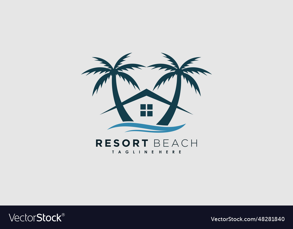 Resort beach logo design with icon palm creative Vector Image