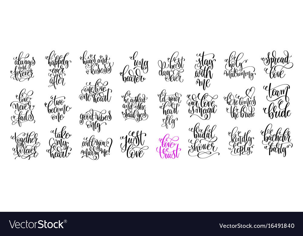 Set Of 25 Hand Lettering Wedding Invitation And Vector Image