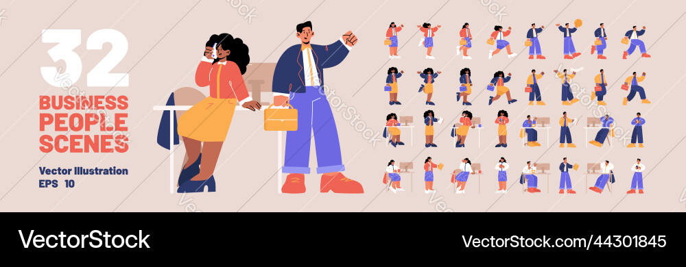 Business people office workers scenes set Vector Image