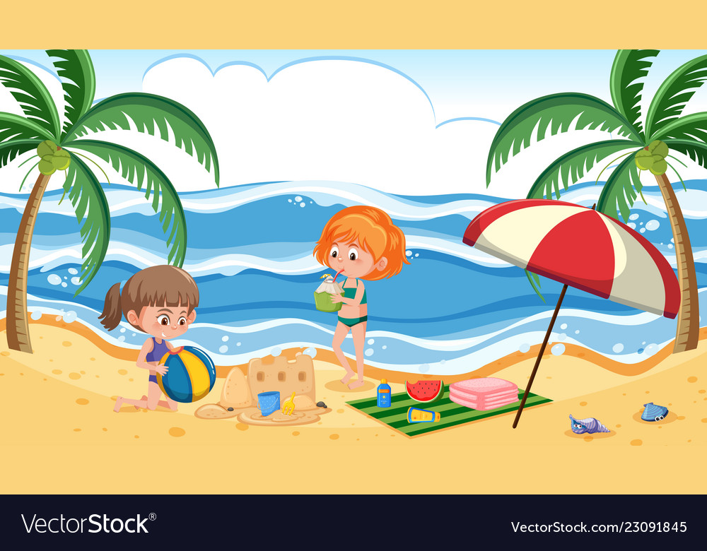 Children at summer beach Royalty Free Vector Image