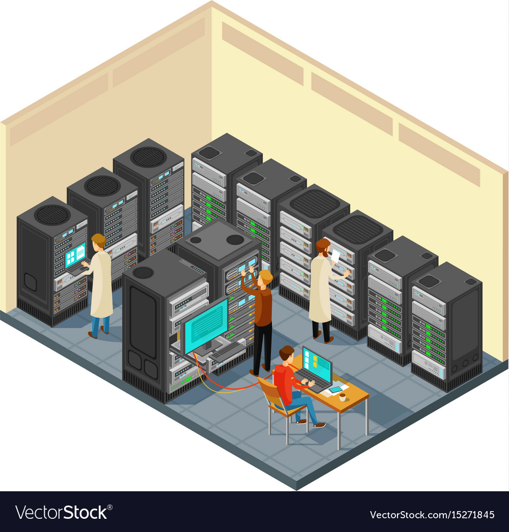 Computer hardware in network server room Vector Image