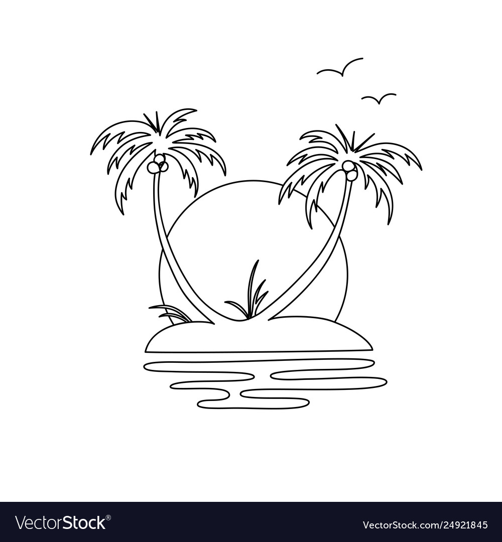 Drawing an oasis island with two palm trees Vector Image