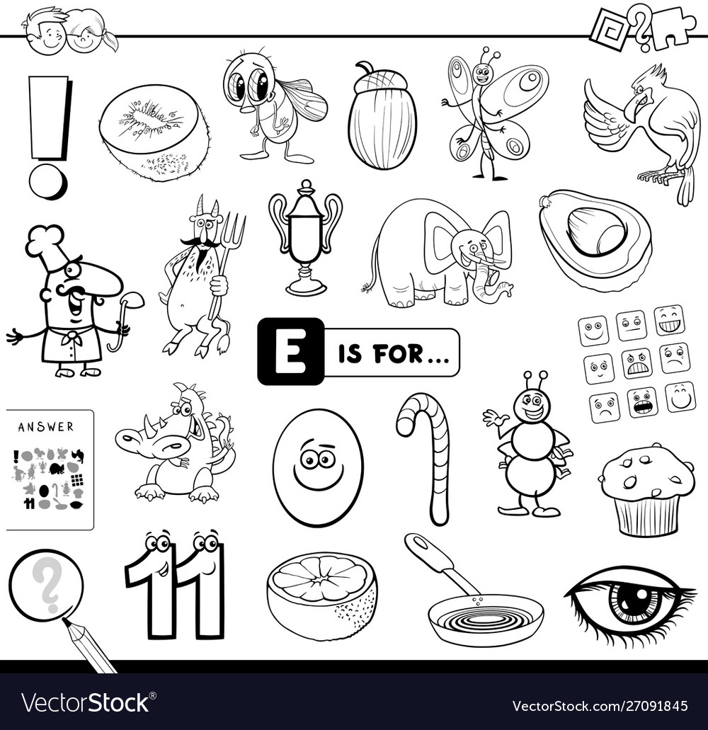 E is for educational task coloring book Royalty Free Vector