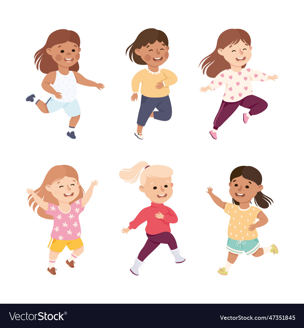 Excited little girl jumping with joy expressing Vector Image