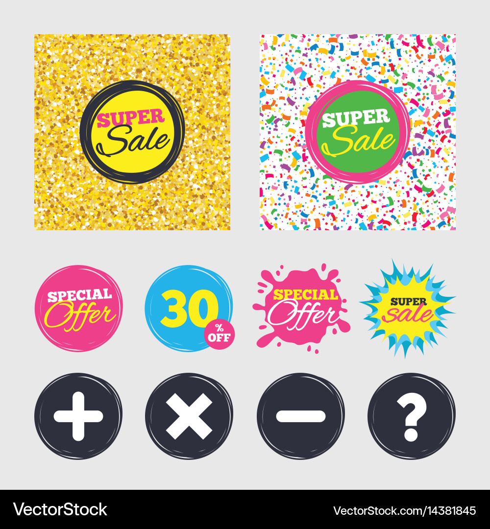 Plus and minus icons question faq symbol Vector Image