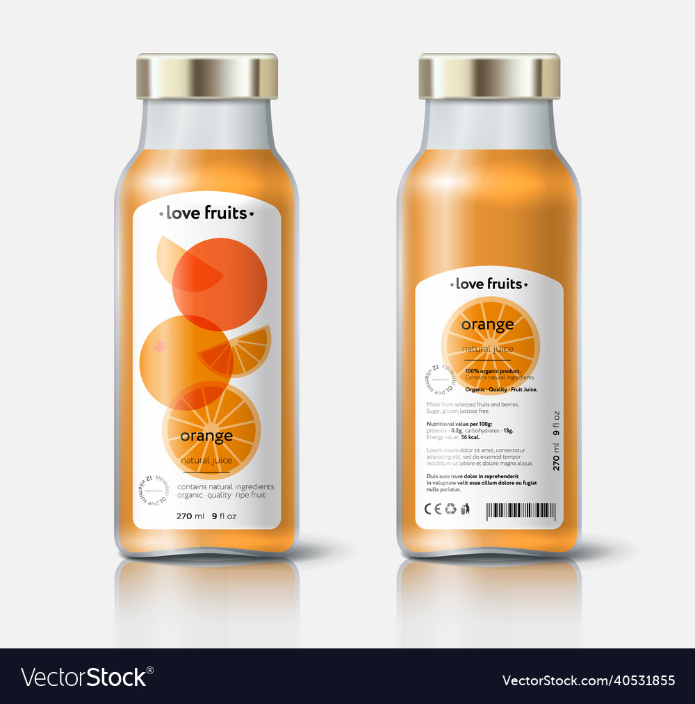 Orange juice label jar packaging natural Vector Image