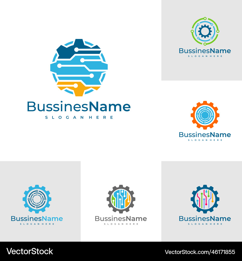 Set of tech gear logo template creative Royalty Free Vector