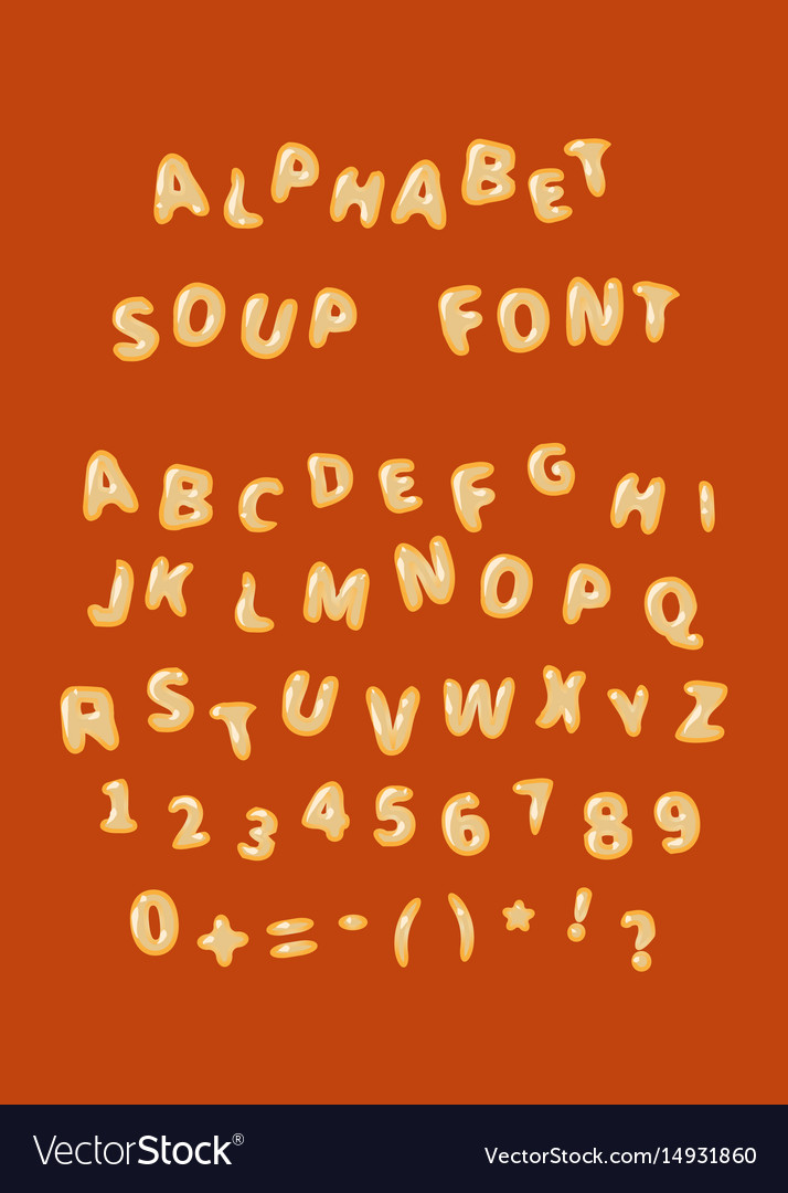 Alphabet Soup Font Letters On Red Royalty Free Vector Image