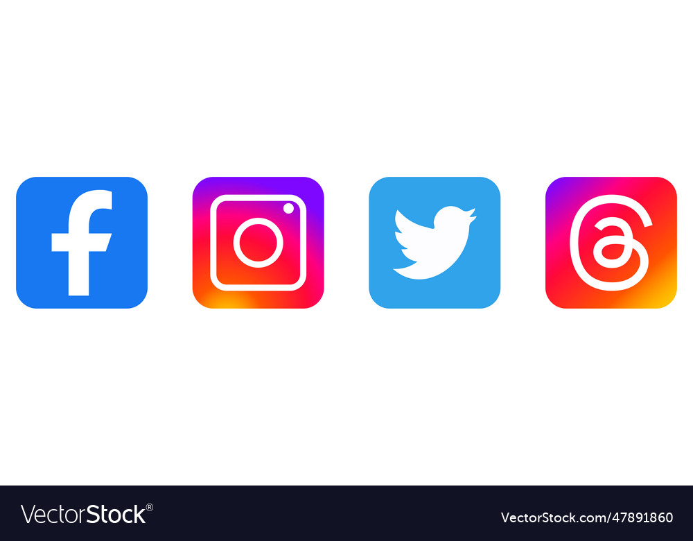 Facebook instagram twitter threads logos Vector Image