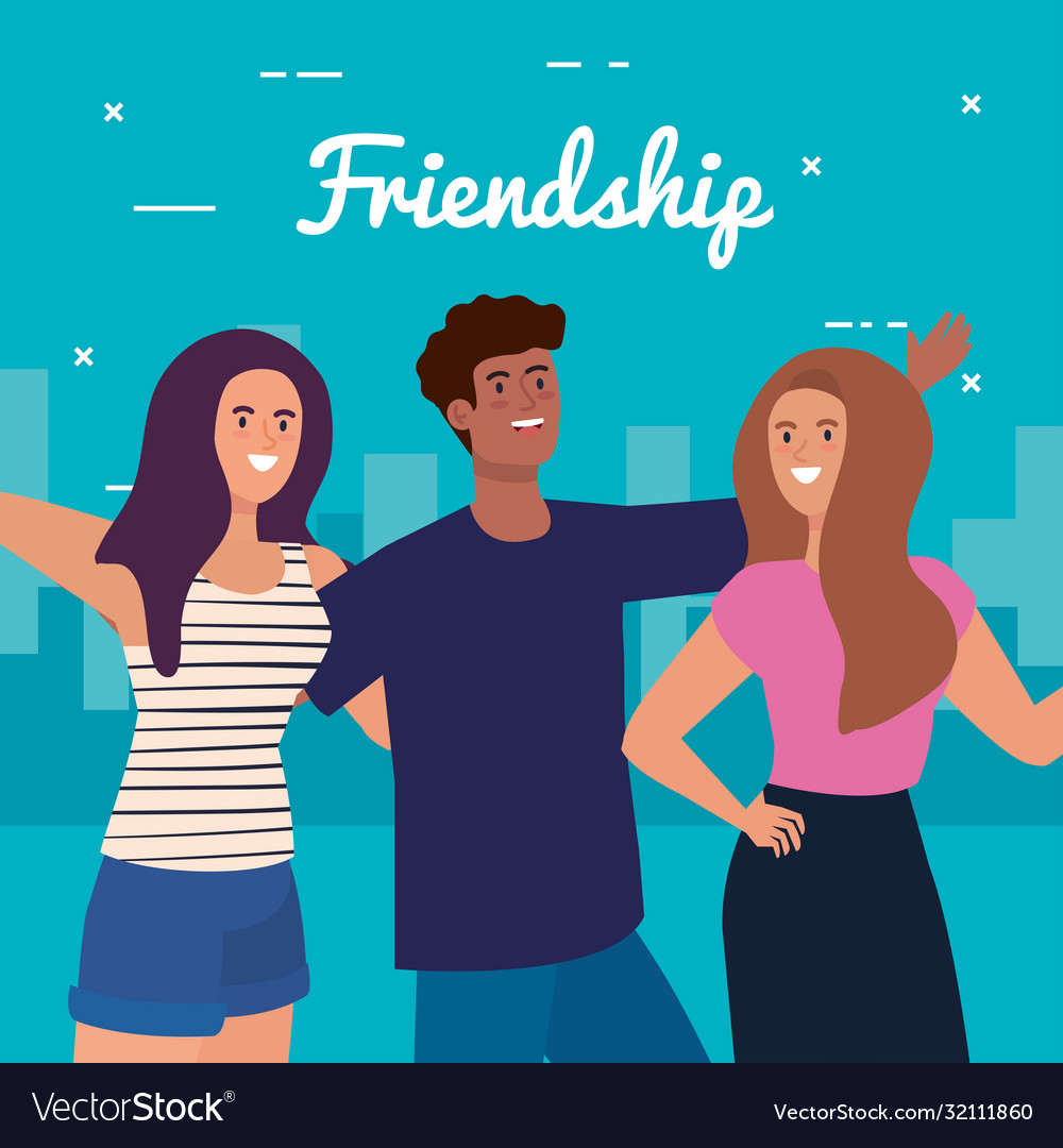 Happy characters young women with man friendship Vector Image