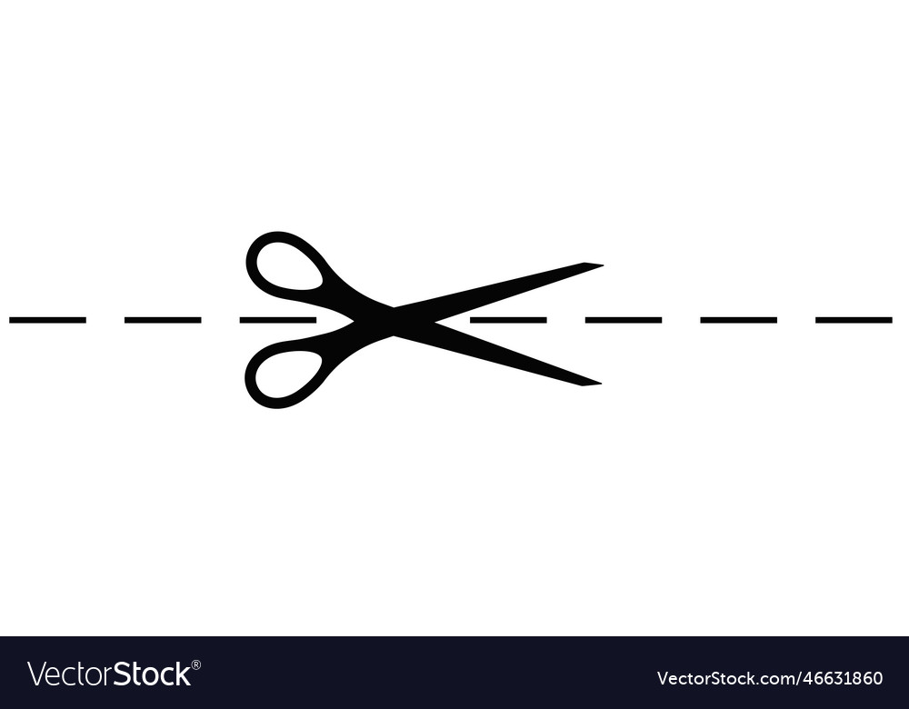Scissors cut dotted line with dash mark icon Vector Image