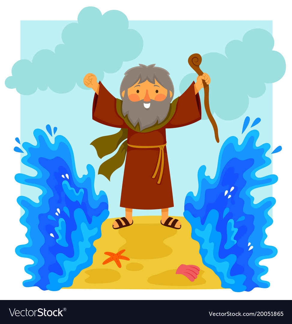 Cartoon moses parting the red sea Royalty Free Vector Image