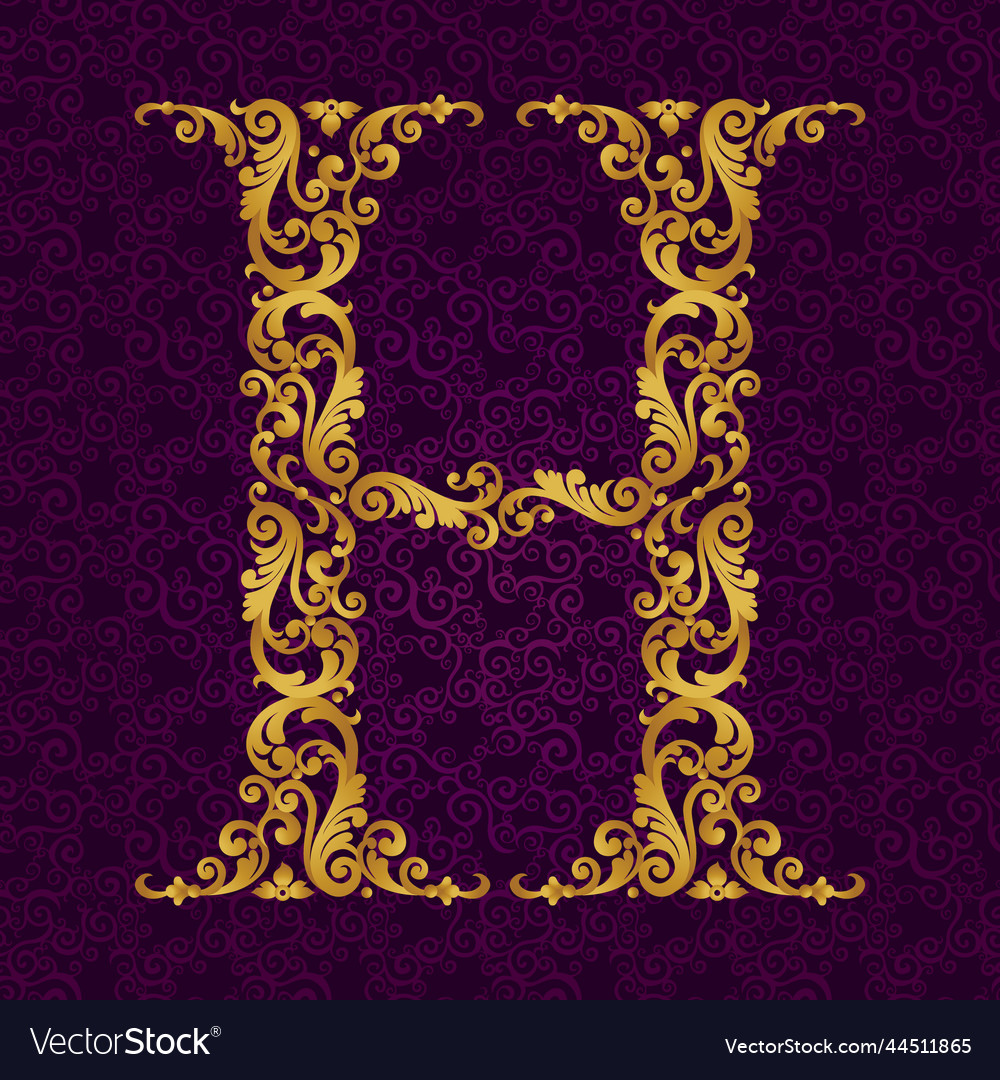 Gold font type letter h uppercase Royalty Free Vector Image
