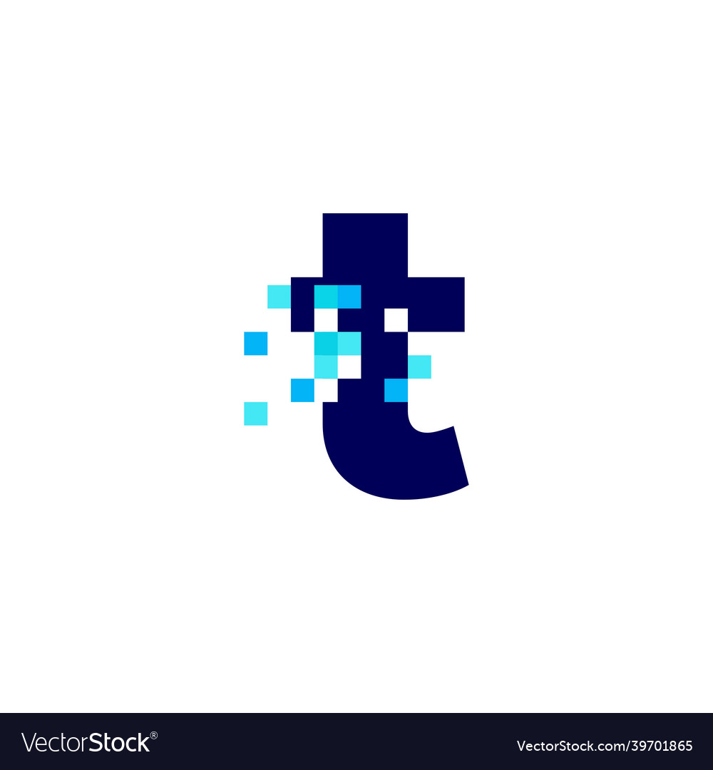 T letter lowercase pixel mark digital 8 bit logo vector image T letter lowercase pixel mark digital 8 bit logo