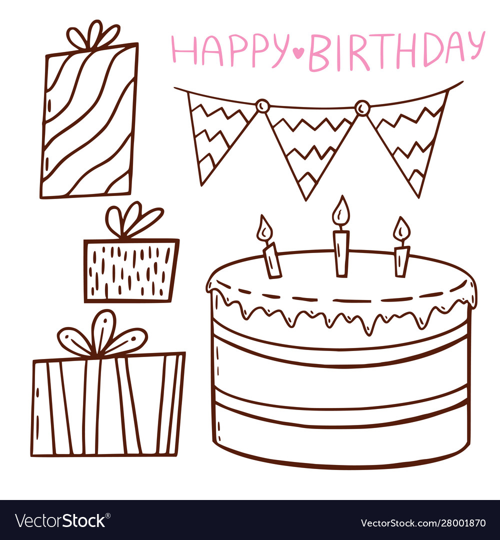 Birthday outline elements presents Royalty Free Vector Image