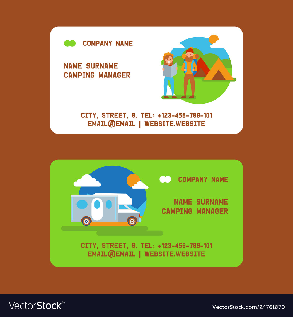 Camping manager set business cards Royalty Free Vector Image