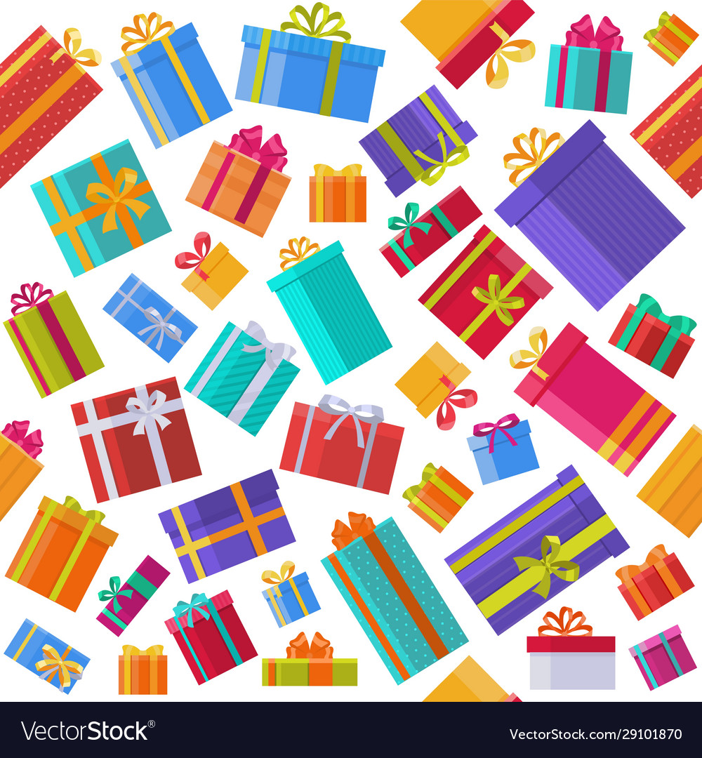 Gift present boxes with ribbon and bow seamless Vector Image