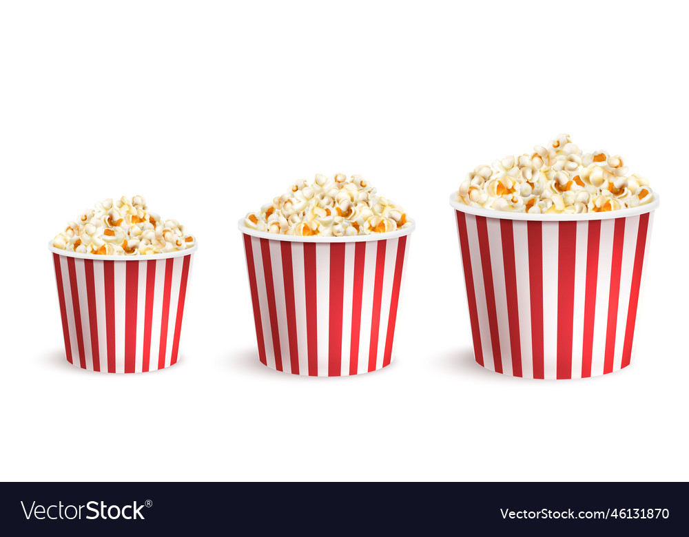 Realistic popcorn buckets set Royalty Free Vector Image
